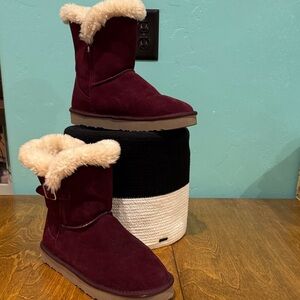 Style & Co. Burgundy Suede Boots with Cream Fur